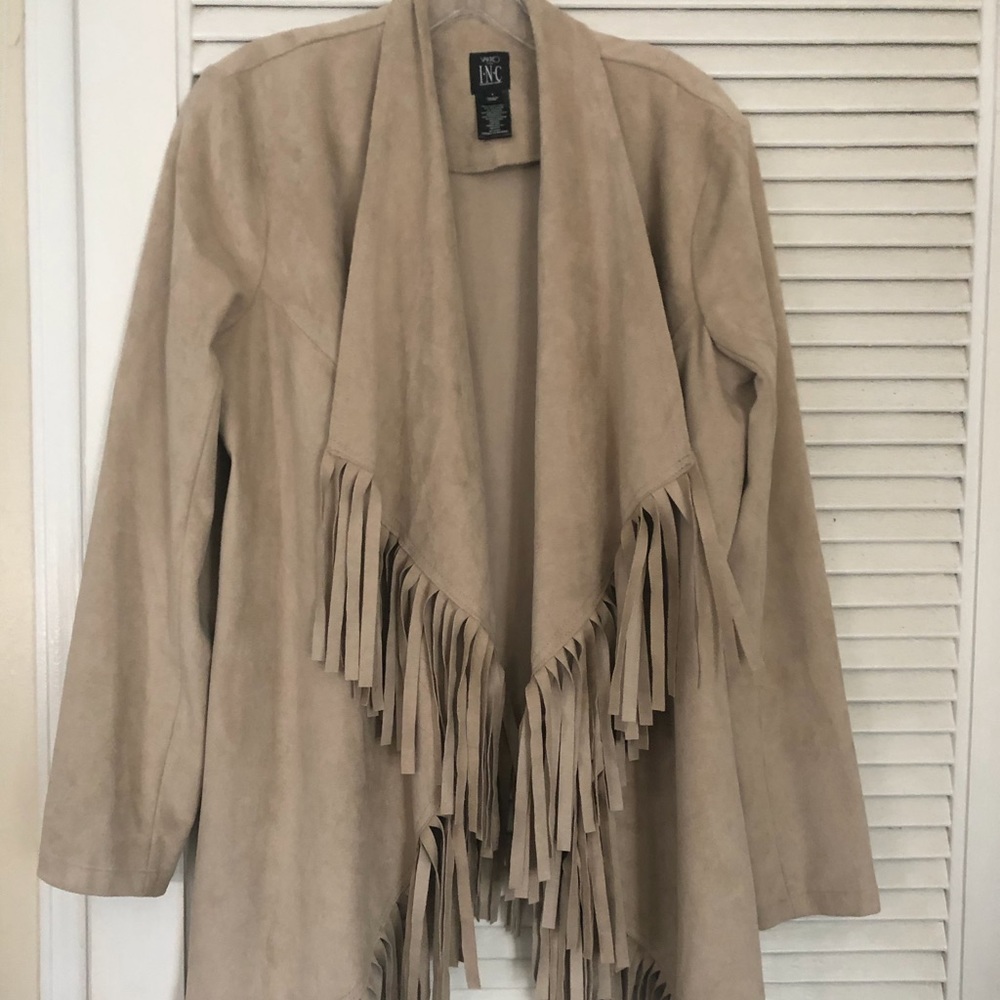 INC by VAKKO.  FAUX  Suede Fringe jacket.